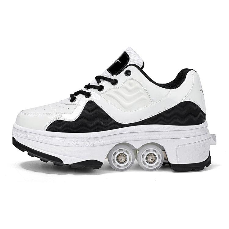 Children's Convertible Sneakers and Roller Skates with Retractable Wheels Black White 35