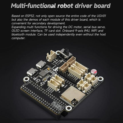 Waveshare Expandable Off-Road Tracked UGV for Exploration multi-functional robot driver board showcasing ESP32-based connectors and modules