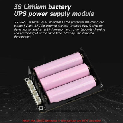 Waveshare Expandable Off-Road Tracked UGV for Exploration lithium 3S battery UPS power supply module with 3x18650 holder