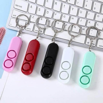 Personal Safety Alarm Keychain for Everyday Protection - five colorful pull-pin keychain alarms (pink red black white mint) for walking jogging travel safety