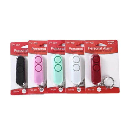 Personal Safety Alarm Keychain for Everyday Protection - five compact pull-pin alarms in black, pink, mint, white, red on display