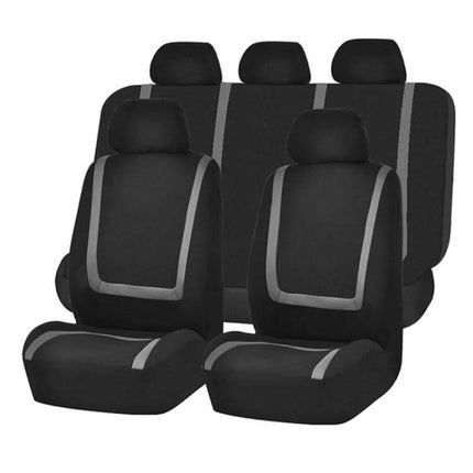 Universal Car Seat Cover 4-Piece Set For Car Interior Protection - black breathable 4-piece seat cover set with gray trim, foam-backed, spandex-backed