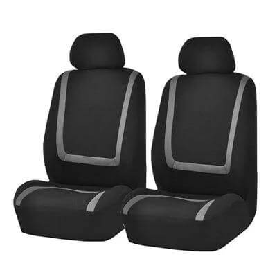 Universal Car Seat Cover 4-Piece Set For Car Interior Protection - black breathable 3-layer front seat covers with gray trim, spandex-backed