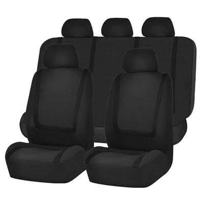Universal Car Seat Cover 4-Piece Set For Car Interior Protection in black breathable three-layer design, front seats and head caps