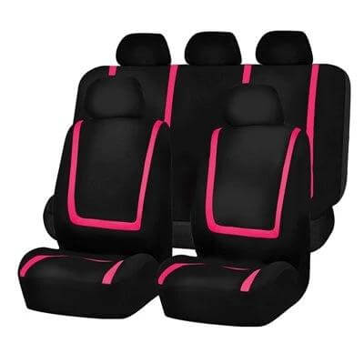 Universal Car Seat Cover 4-Piece Set For Car Interior Protection - black breathable three-layer seat covers with pink trim, includes 2 front seats and 2 head caps
