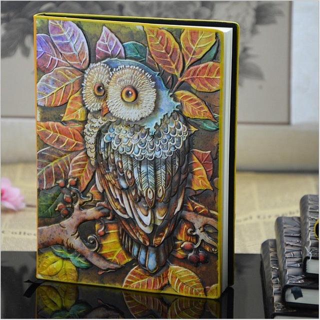 Artisan Owl Embossed Leather Journal - Handcrafted Vintage Sketchbook with Thick Paper Full Colors