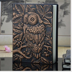 Artisan Owl Embossed Leather Journal - Handcrafted Vintage Sketchbook with Thick Paper Red