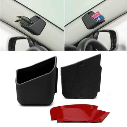 2 Pack Car Glasses Organizer Black For Easy In Car Access shown installed in pillar pocket holding sunglasses and small items, black finish