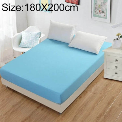 Plain Mattress Protector For Everyday Use Fits 120x200 Cm - Blue fitted protector on bed with elastic edge for spills and easy care