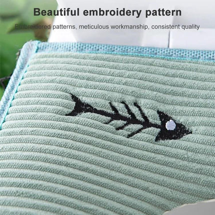 Cozy Washable Toilet Seat Cover for Cold Days - soft ribbed green embroidered fishbone pattern, washable polyester-cotton blend