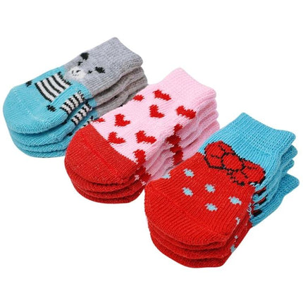 Cozy Socks for Small Dogs and Cats During Indoor Playtime - colorful heart and bow patterned soft cotton blend pet socks