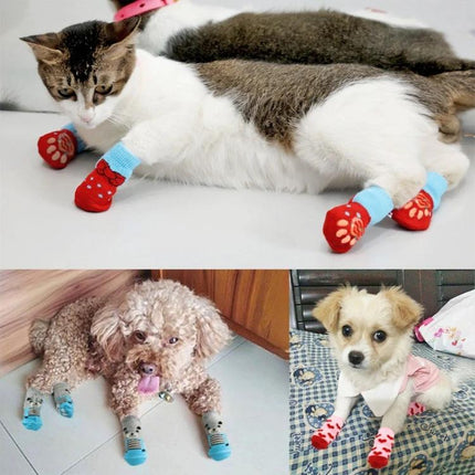 Cozy Socks for Small Dogs and Cats During Indoor Playtime - colorful non-slip paw socks on cats and small dogs