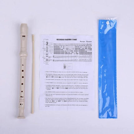 SW8 Swan Plastic Clarinets for Kids' Everyday Music Practice beige recorder-style clarinet with cleaning rod, fingering chart and blue pouch