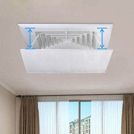 Central AC Wind Shield Wall Mounted 60x60cm for Direct Airflow shown installed ceiling-mounted 40x40 cm redirect panel minimizing drafts in living room