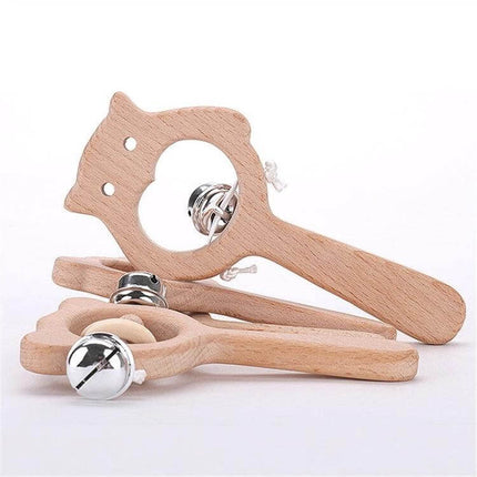 Baby Puzzle Wooden Rattle With Bear Bell For Babies - beech wood unpainted baby rattle with silver bell, 10 x 4.5 cm