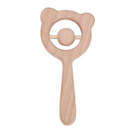 Baby Puzzle Wooden Rattle With Bear Bell For Babies - natural beech wood baby rattle for auditory development and hand-eye coordination
