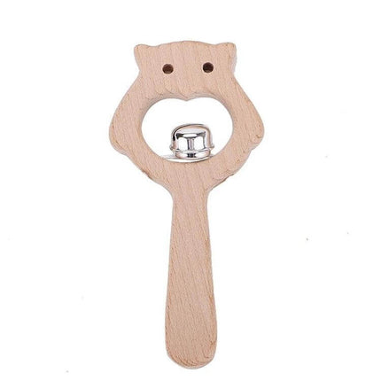 Baby Puzzle Wooden Rattle With Bear Bell For Babies - natural beech wood bear-shaped rattle with silver bell, 10x4.5cm, tactile baby toy