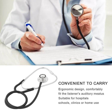 Double Sided Stethoscope With Aluminum Chestpiece Single Tube For Medical Exams in use by physician on rounds showing 44mm aluminum chestpiece
