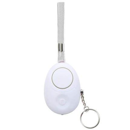 Portable Personal Safety Alarm with LED Light for Emergencies, compact white keychain alarm with wrist strap and LED