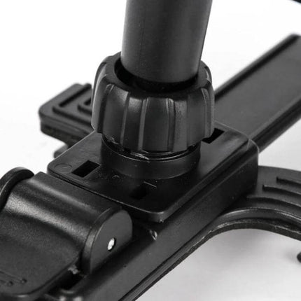 Car Back Seat Tablet Holder 360 Degree Bracket Compact close-up of adjustable ABS joint and 360° rotating mount for stable rear-seat tablet viewing