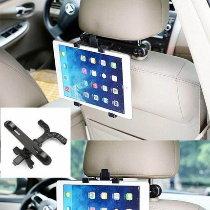 Car Back Seat Tablet Holder 360 Degree Bracket Compact mounted on headrest for rear-seat tablet viewing, adjustable 360° rotation