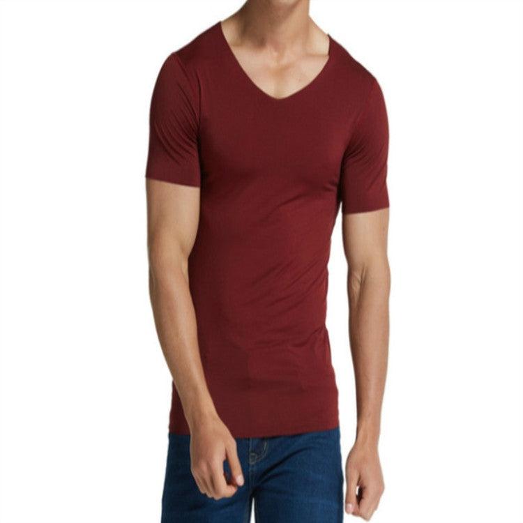 Men's Quick-Dry Ice Silk V-Neck T-Shirt - Short Sleeve, Seamless and Breathable