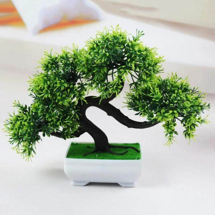 Simulation Pine Desktop Decoration Dragon Beard Tree faux bonsai in white pot, 19x27x10.5cm lightweight plastic desktop sculpture for desk or mantel