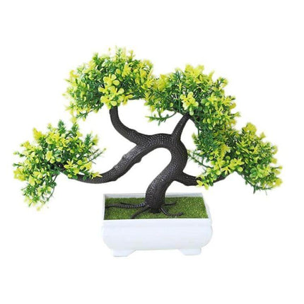 Simulation Pine Desktop Decoration Dragon Beard Tree - 19cm plastic desktop bonsai with green foliage in white pot