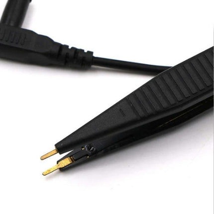 Capacitance Meter Test Leads with Tweezers for Electronic Testing - black precision tweezer leads with gold tips for SMT component measurement