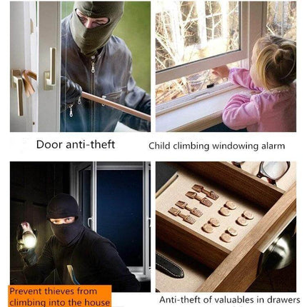 Wireless Remote Control Door and Window Security Alarm detecting intruder at window and securing doors and valuables