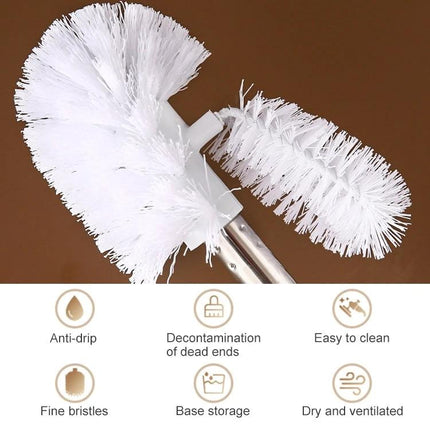 Practical toilet brush and base set for everyday bathroom maintenance, white dual-bristle brush with base storage, easy-clean design