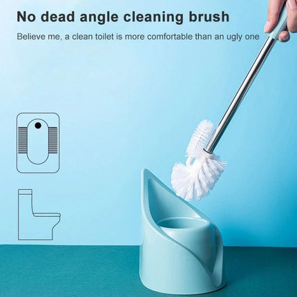 Practical toilet brush and base set for everyday bathroom maintenance - white bristle toilet brush with blue base shown cleaning