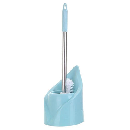 Practical toilet brush and base set for everyday bathroom maintenance - light blue brush with stainless handle in matching base
