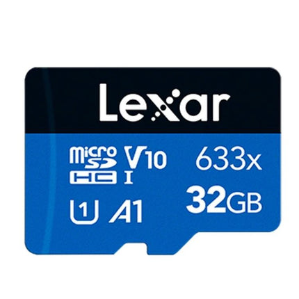 Lexar 32GB High-Speed Micro SD Card for Mobile Devices - blue microSD card showing 32GB, V10, 633x, A1 speed ratings