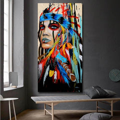 Vibrant Feathered Girl Canvas Art for Home Decor - Colorful Modern Prints