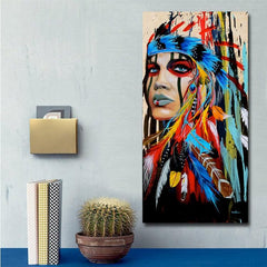 Vibrant Feathered Girl Canvas Art for Home Decor - Colorful Modern Prints