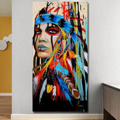 Vibrant Feathered Girl Canvas Art for Home Decor - Colorful Modern Prints