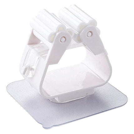 Wall-Mounted Mop Holder for Home Bathroom Storage Organization - white adhesive wall mop holder for compact bathroom storage