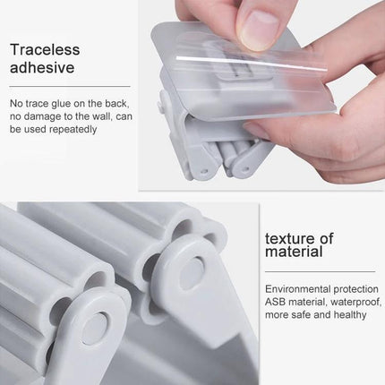 Wall-Mounted Mop Holder for Home Bathroom Storage Organization showing traceless adhesive and ASB material close-up
