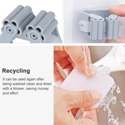 Wall-Mounted Mop Holder for Home Bathroom Storage Organization - gray roller clamp, washable reusable mop holder installation