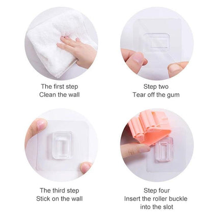 Wall-Mounted Mop Holder for Home Bathroom Storage Organization showing 4-step wall installation instructions