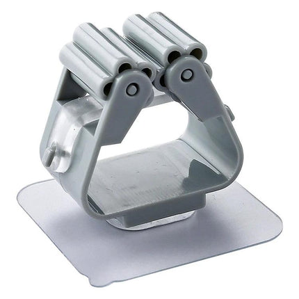 Wall-Mounted Mop Holder for Home Bathroom Storage Organization - gray adhesive mop hanger keeping mop off floor in small bathroom