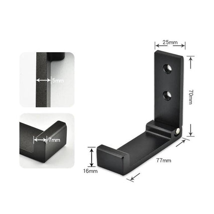 Black metal Versatile Wall Hooks for Daily Home Organization Tasks showing dimensions and foldable hook