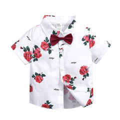 Boys' Summer Floral Print Short Sleeve Shirt and Shorts Combo