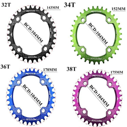 MOTSUV Elliptic Chainring for MTB Riding Black 34T anodized 7075-T6 CNC machined 104BCD oval chainring for trail climbing
