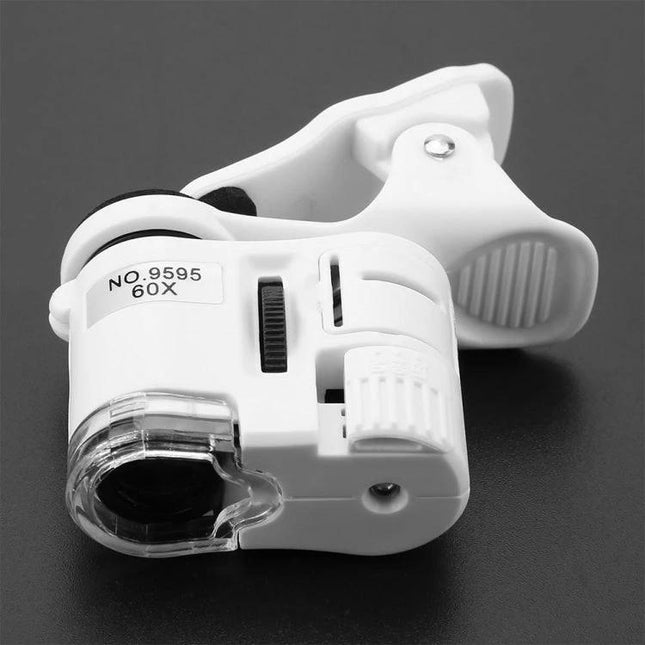 Handheld Mobile Phone Microscope with LED Light for Inspection - white 60X clip-on for smartphone close-up of coins stamps and small objects