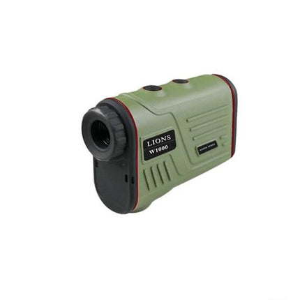 Outdoor Handheld Laser Rangefinder for Distance Measurement, compact green handheld unit with eyepiece and buttons, 400m ±0.3m accuracy