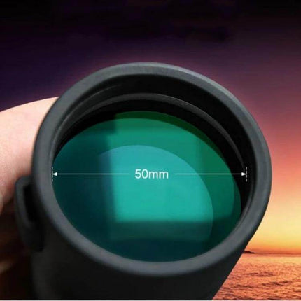 Outdoor HD Portable Monocular For Wildlife Viewing, close-up of 50mm objective lens with FMC coating and Bak4 prism