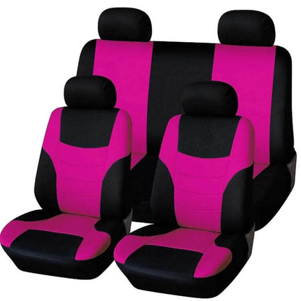 Universal Car Seat Cover With Colorful Stitching For Four Seasons in black and pink polyester, breathable universal fit protects from spills, pet hair