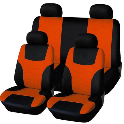 Universal Car Seat Cover With Colorful Stitching For Four Seasons in breathable polyester, black and orange, fits most cars and SUVs, protects from spills and pet hair